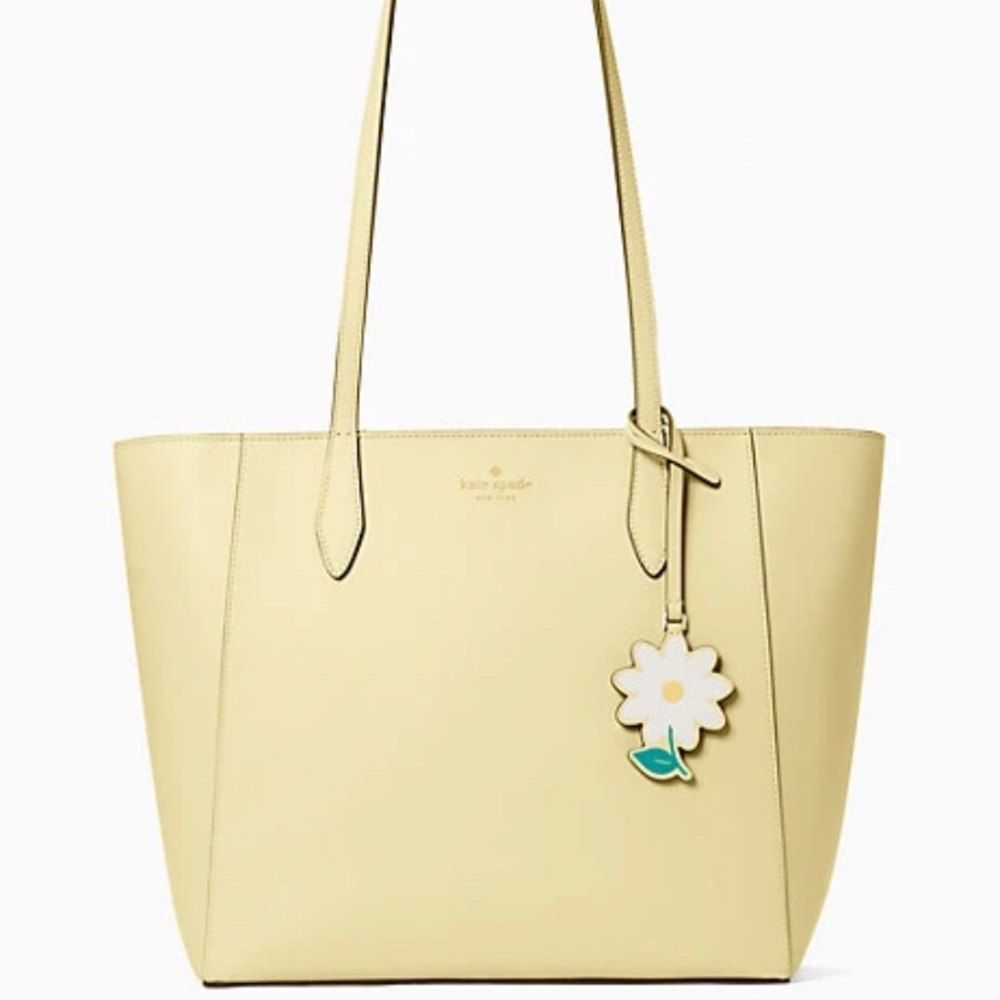 Authentic KATE SPADE Saffiano leather zip top Tote/Flower charm - Picture 3 of 14